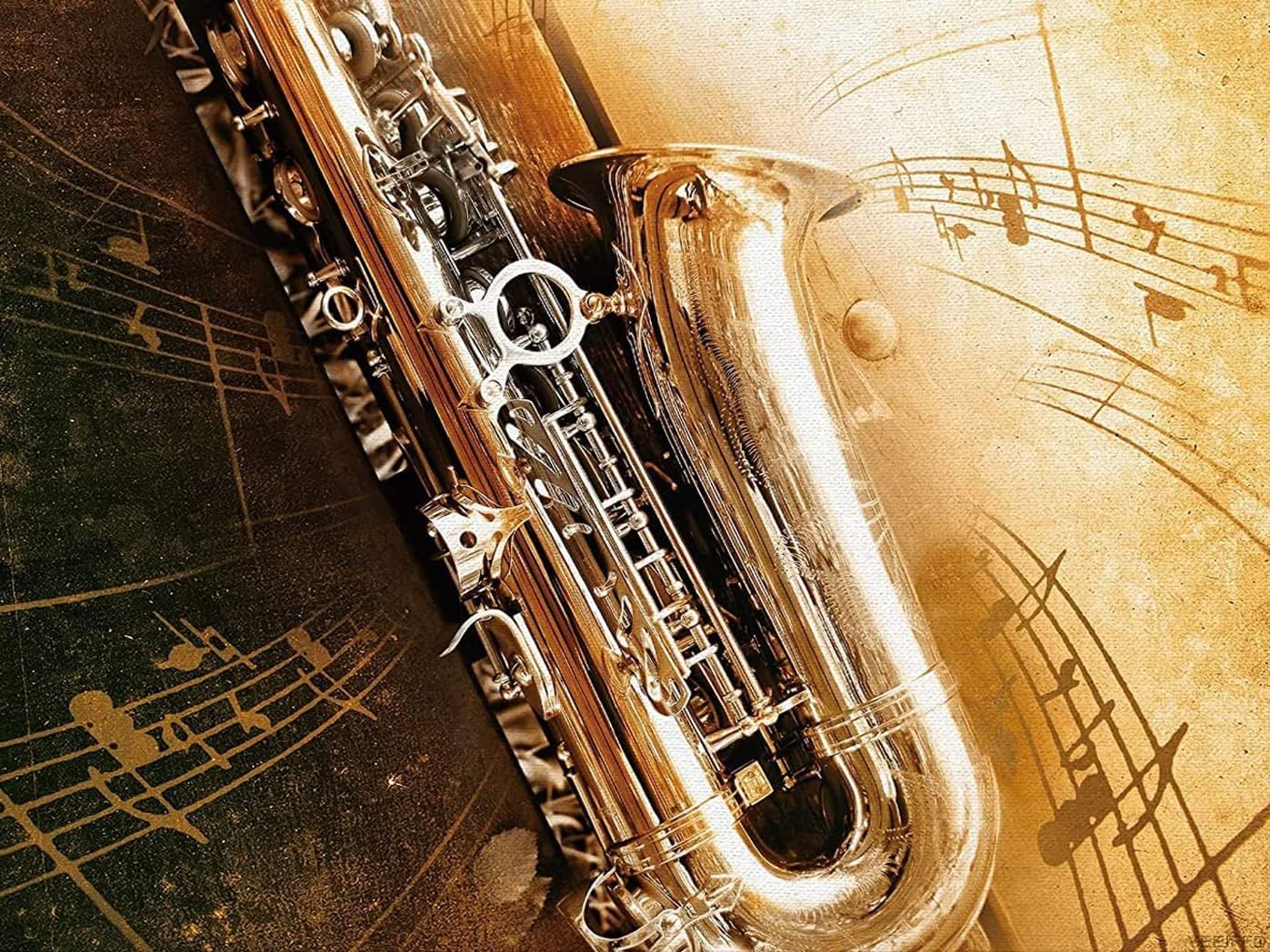 5D Diamond Painting Saxophone with Swirling Music Notes Music by Number Kits, DIY Craft Paint with Diamonds Arts, Round Drill 5D DIY Diamond Painting 16 x 12 inch