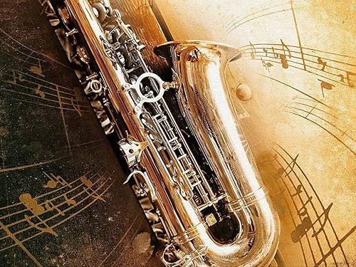 Miniatura 1 de Saxofón de pintura de diamante 5D con notas musicales en remolino, kits de música por números, pintura de manualidades con arte de diamantes,