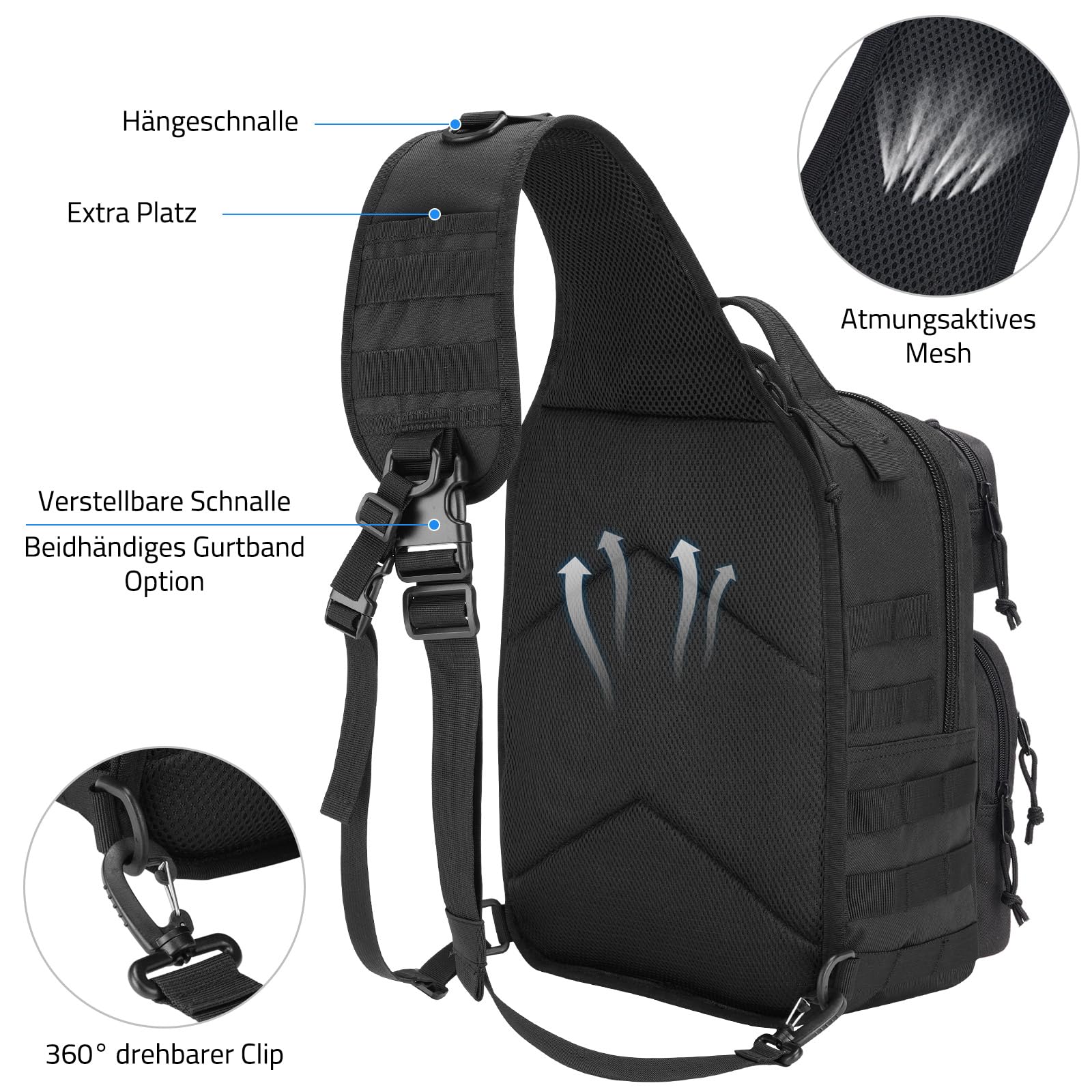 Taktyczny plecak Sling Bag dla mężczyzn, wojskowa torba na ramię Molle Army Assault, zdejmowana torba taktyczna z uchwytem na butelki, torba robocza na wędrówki EDC na wędrówki i kemping