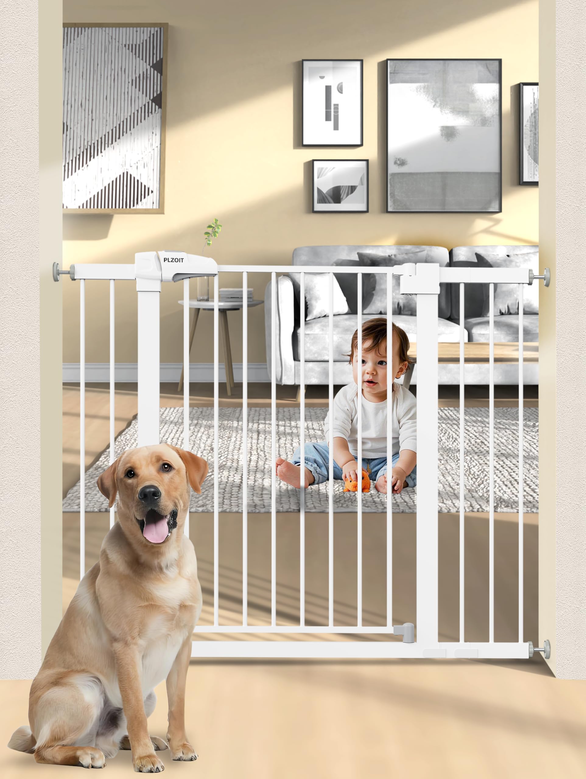 36.2" Extra Tall Baby Gate for Stairs, 29.5-46" Wide Dog Gate for Doorways, Walk Thru Auto Close Metal Child Gate for The House, Stairs and Doorways,