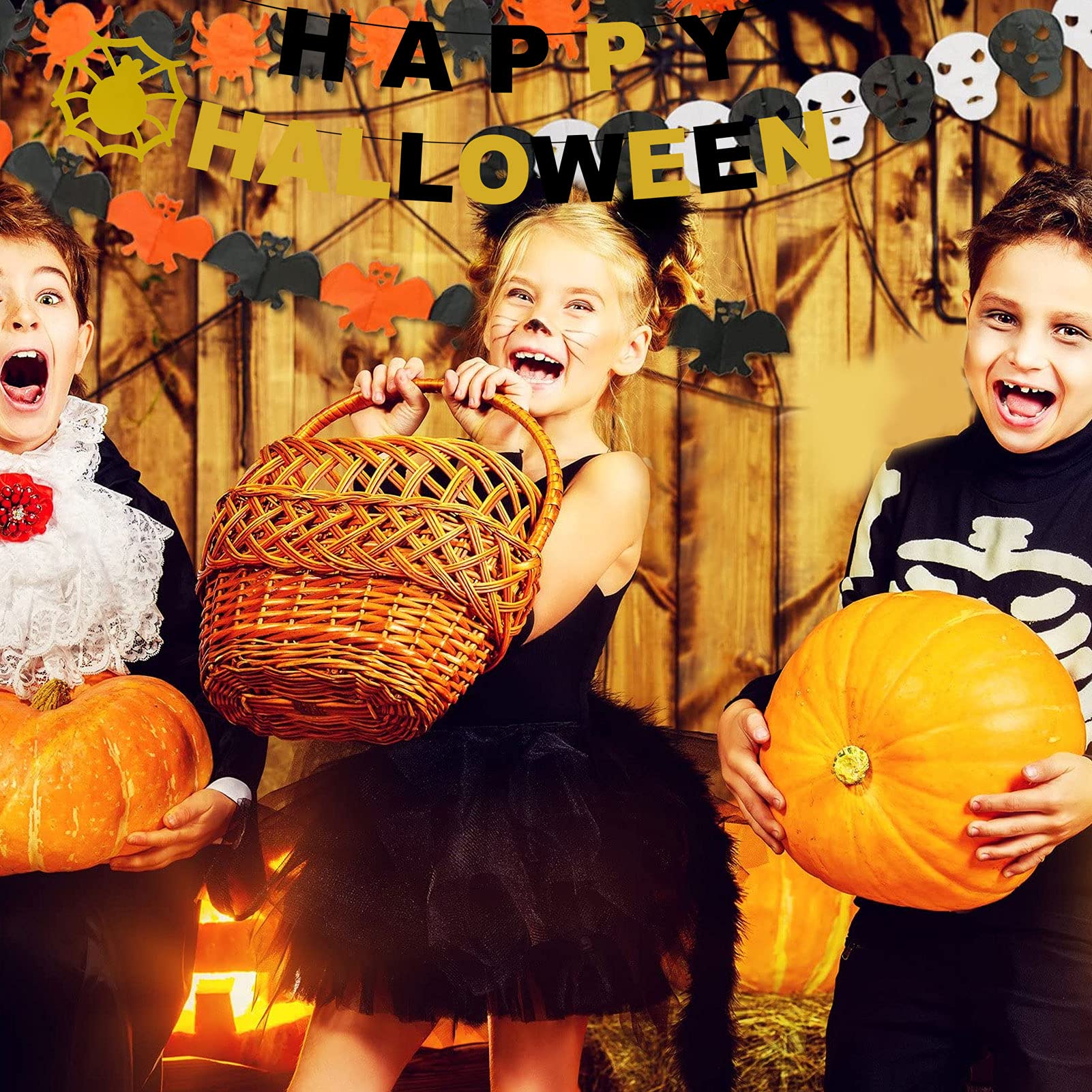 Decorazione Halloween Completa - Banner, Ghirlande E Pipistrelli 3D Per