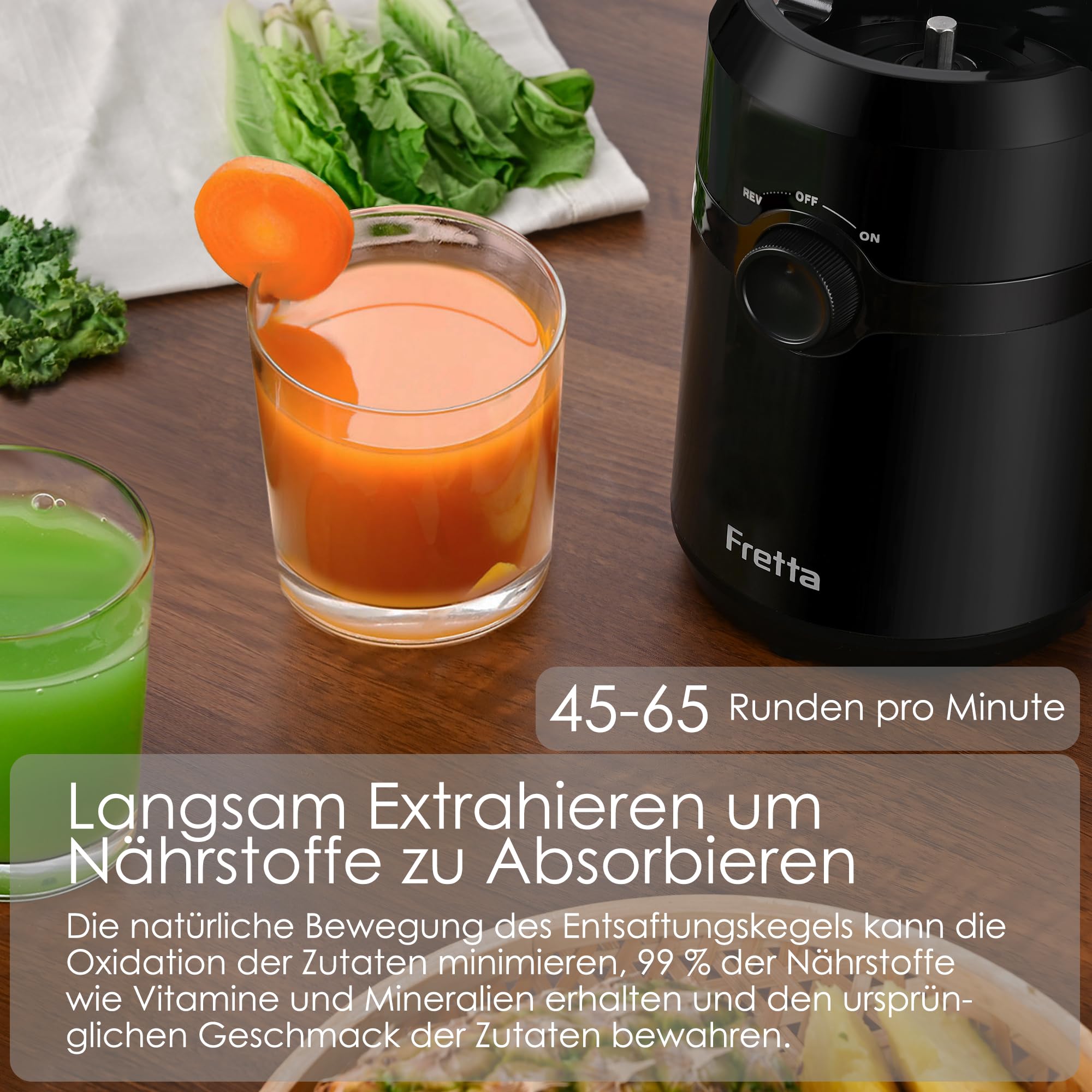 Fretta Slow Juicer 108MM Breite Fütterungsröhre BPA-frei Tritan-Material 200W