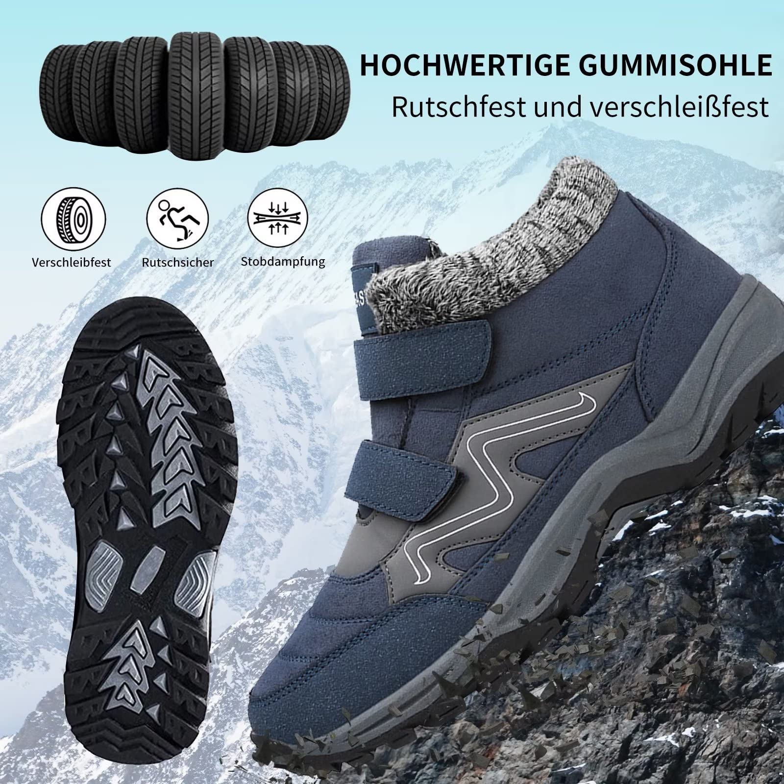 visionreast Scarpe Invernali Stivaletti da Neve Uomo Donna Caldo Cotone Pelliccia Outdoor Sneakers Allineato per Velcro