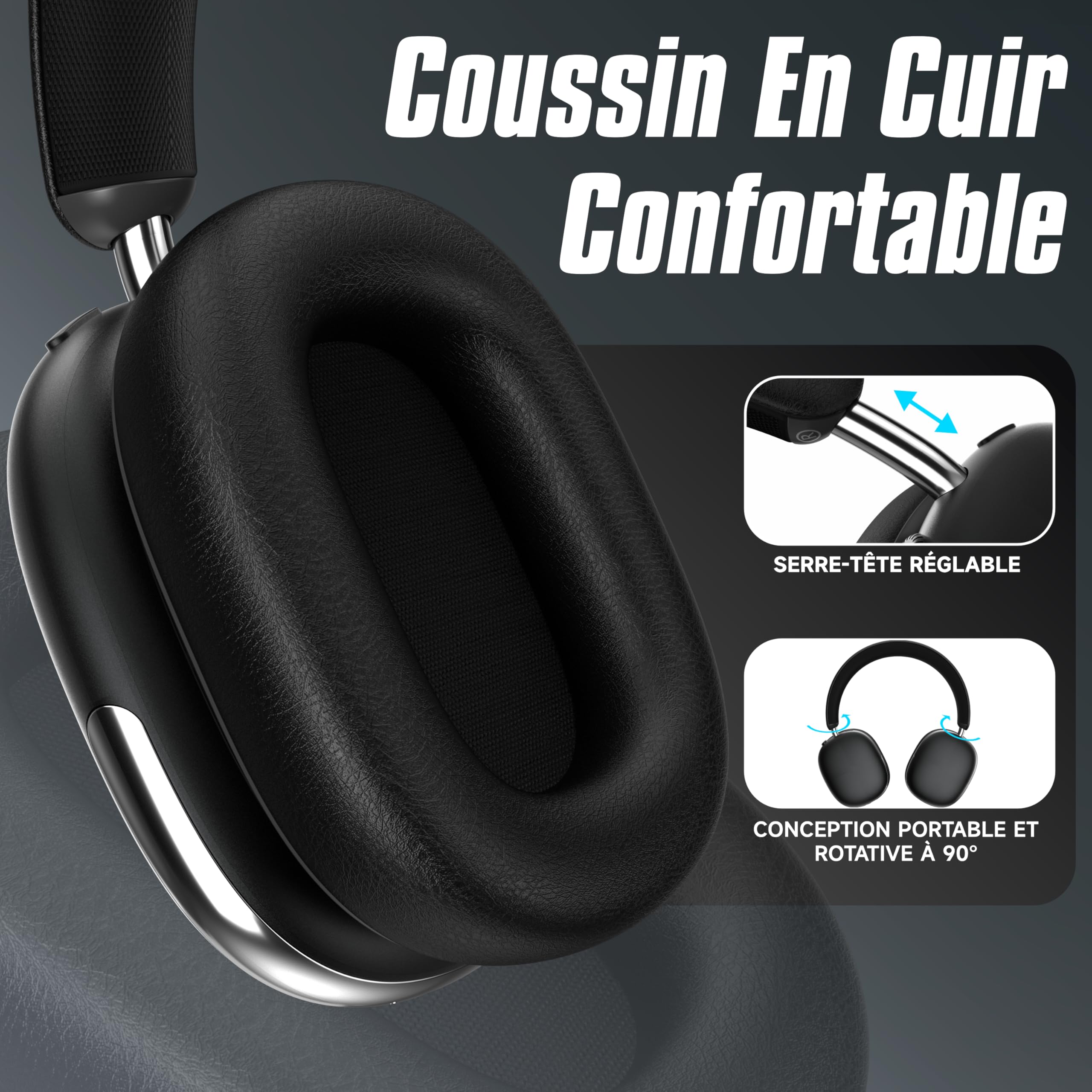 Freepods 120H Autonomie Casque Bluetooth ANC/ENC Réduction Active Bruit Pro, Casque sans Fil Over-Ear, Micro Intégré, USB-C, Appels/Voyage/Sport/Gym (Noir)