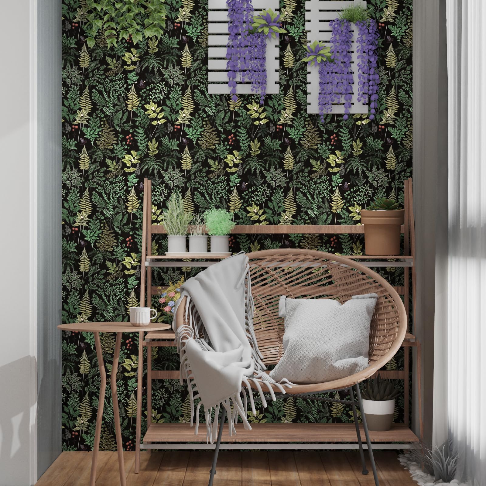 JiffDiff Floral Wallpaper Peel And Stick Farm Floral 472" X 17.3" Wildwood Wall Paper Dark Stick On Wallpaper Self Adhesive Contact Paper Coverage 56 Sq.ft