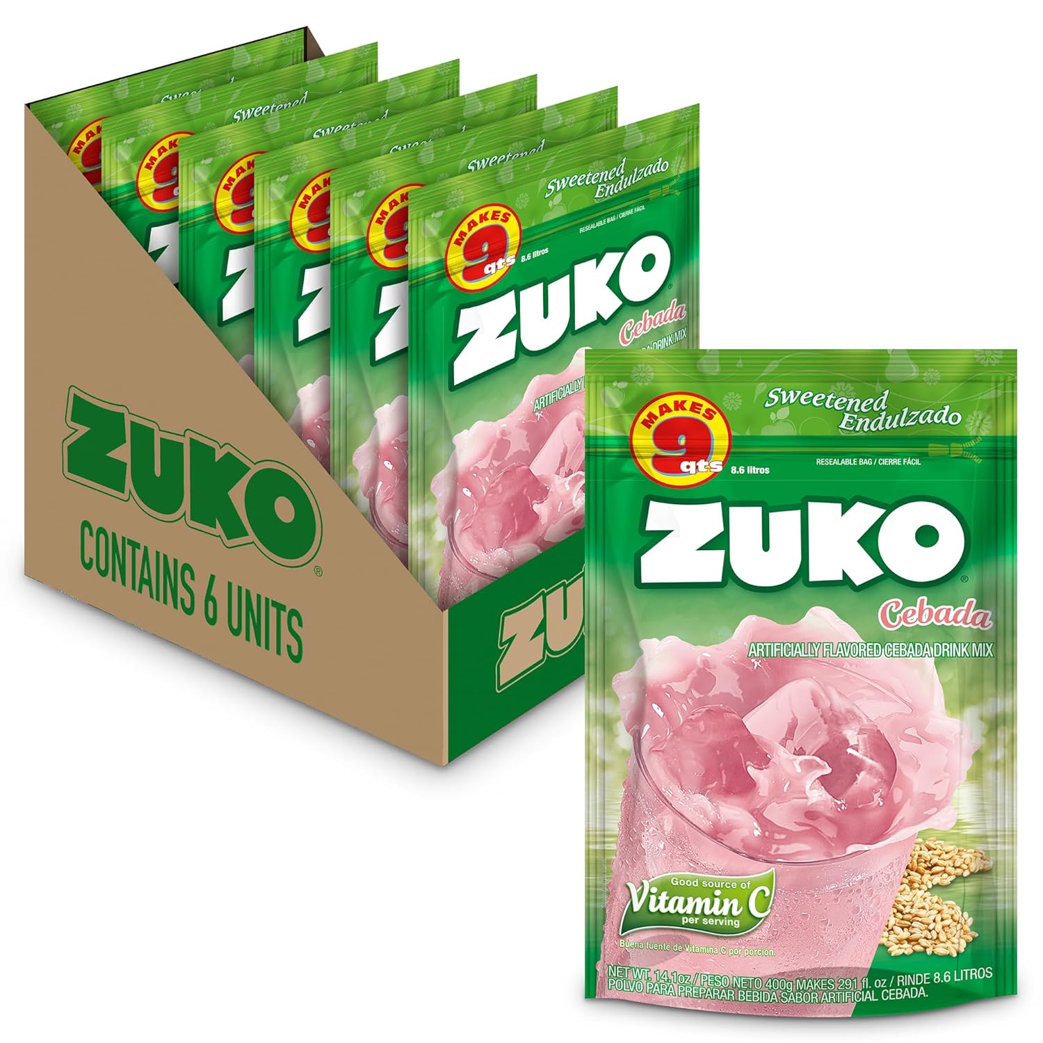 Zuko Strawberry Banana Instant Powder Drink | Family Pack | No Sugar Needed | Vitamin C | 14.1 Ounce (Pack of 6)