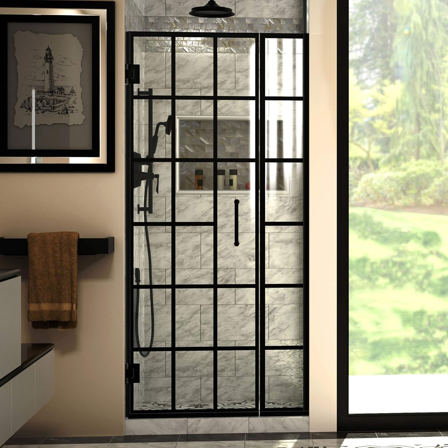 Toulon 34'' x 72'' Black Frameless Hinged Shower Door