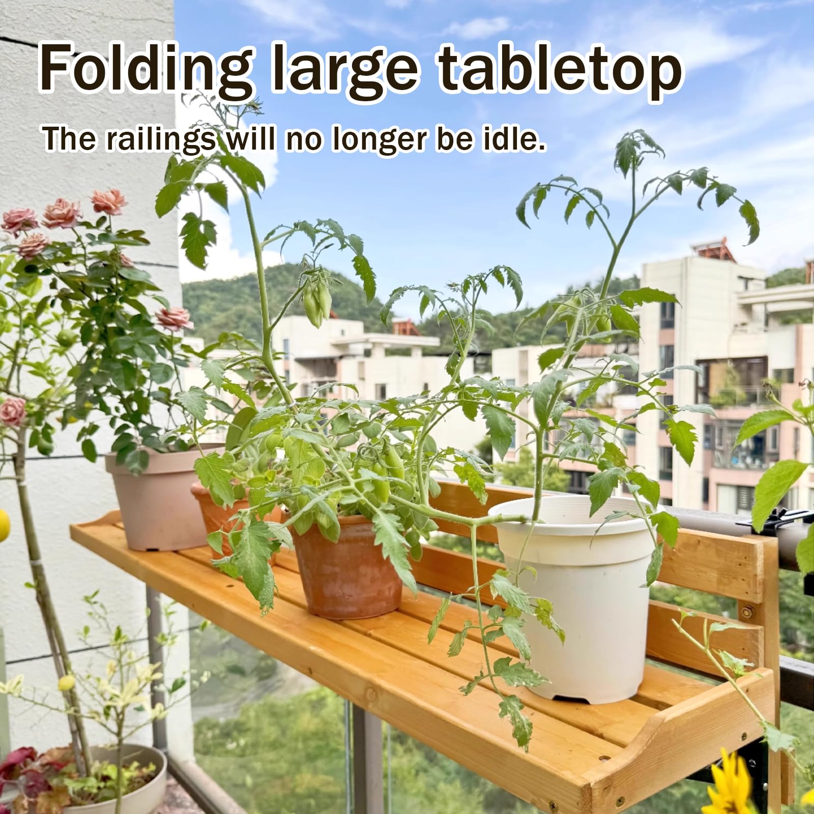 Balkon-Hängetisch,an Geländer Montierter Balkontisch,Verstellbarer,an der Wand Montierter Klappgeländertisch, Massivholzkonstruktion,Geeignet für Balkone und Innenhöfe(Size:120x30x30cm)
