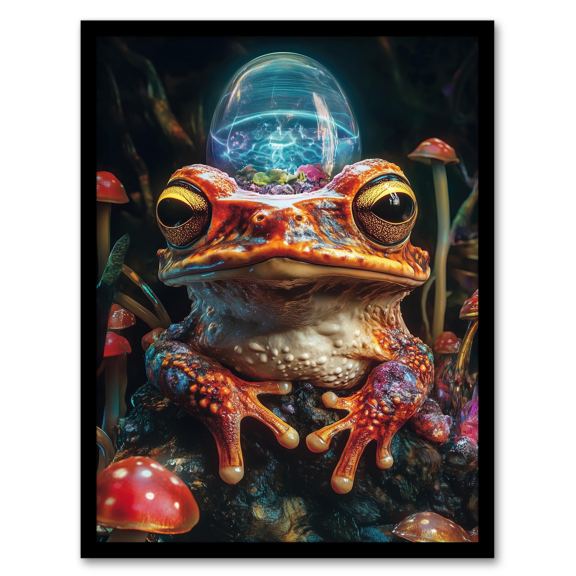 Artery8 Surreal Toad Mushrooms Trippy Psychedelic Art Living Room Artwork Framed Wall Art Print 18X24 Inch