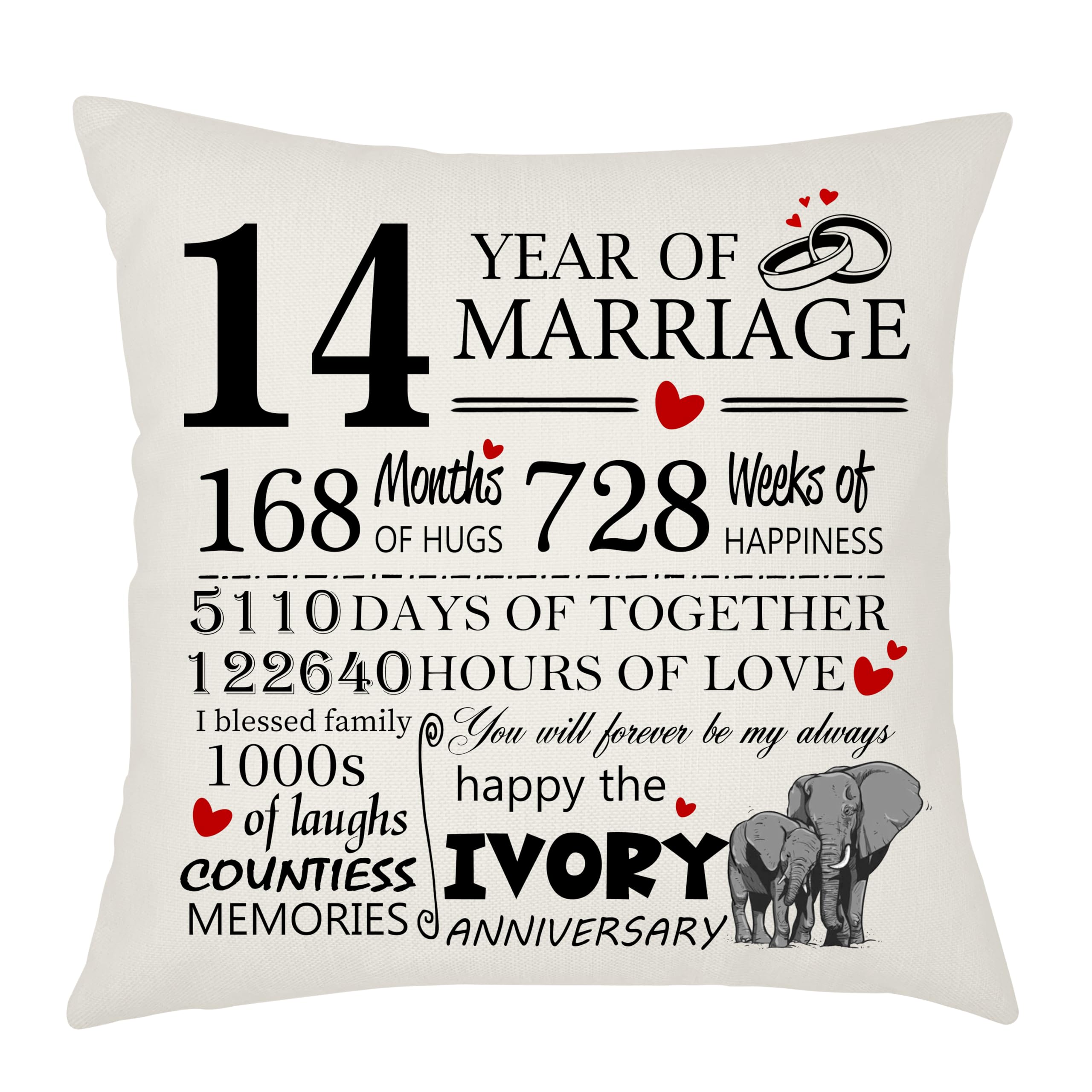 14th Wedding Anniversary Ivory Anniversary Cushion Cover Gift for