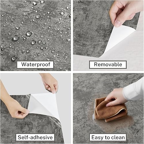 Miniatura 3 de Papel tapiz de hormigón extra ancho de 30.3 x 197 pulgadas, película autoadhesiva decorativa gris para superficies, fácil de limpiar, estilo