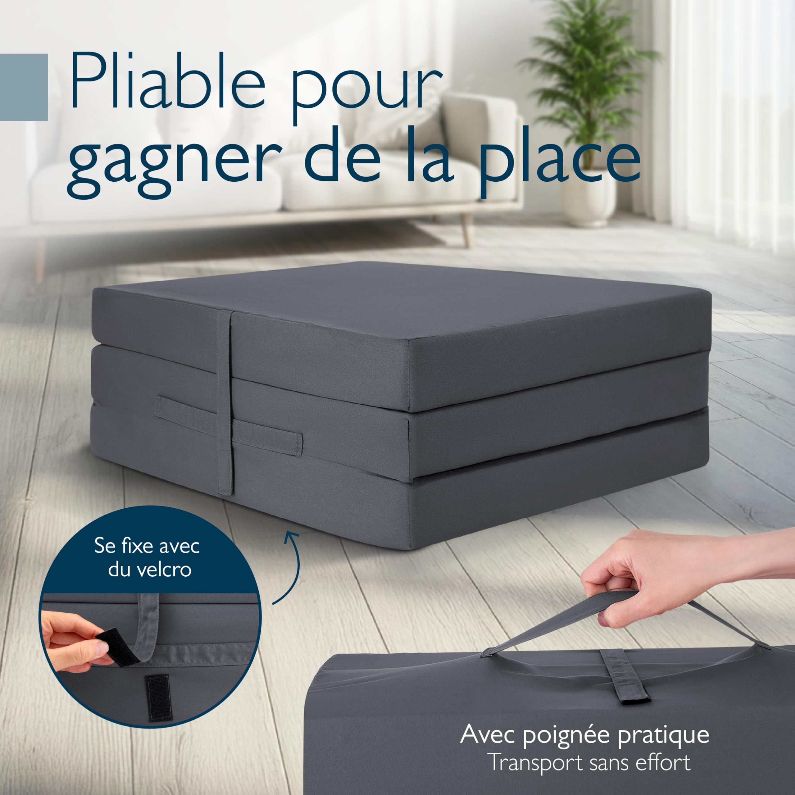 Beautissu Matelas Pliable 1 Personne Adulte 60x190 cm - Mousse Chauffeuse 1 Place Matelas de Sol Camping Pliant Futon Voyage Lit d'Appoint Anthracite – Campix