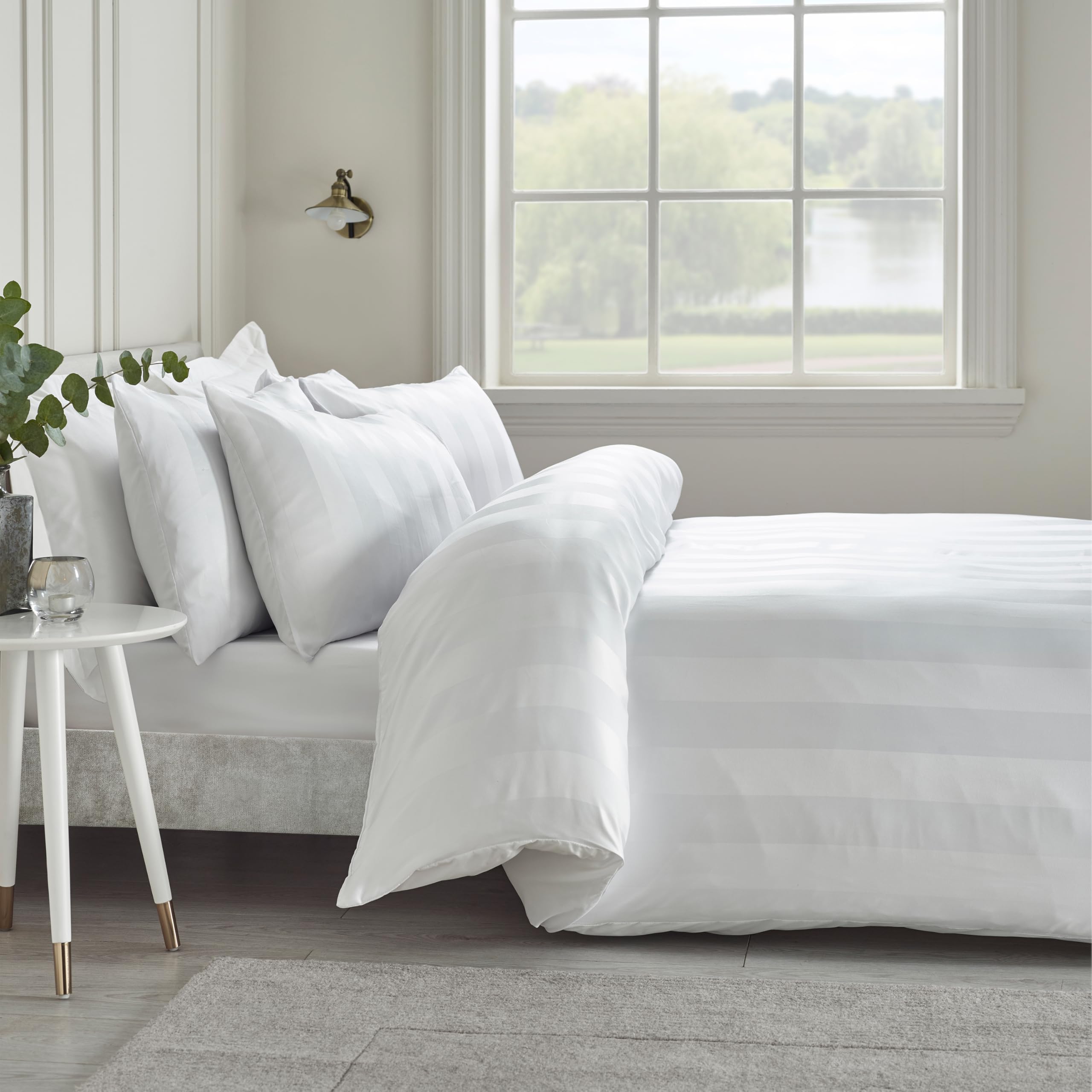 Catherine Lansfield So Soft Satin Stripe Double Duvet Cover Set with Pillowcases White