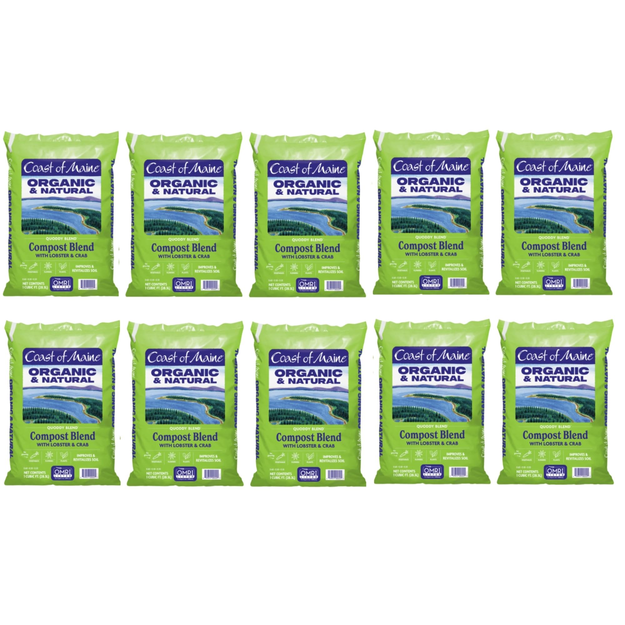 Coast of Maine Quoddy Blend, 1 cu ft (Pack of 10) Organic and Natural Compost Blend with Lobster and Crab - Improves and Revitilizes Soil