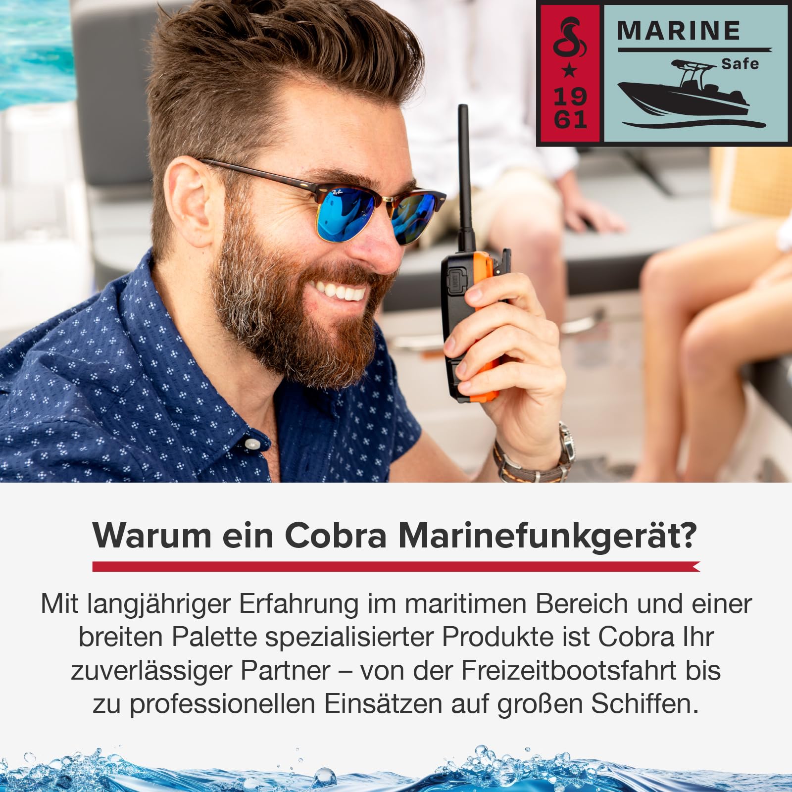 Cobra BlueBound 150 VHF Marine-Handfunkgerät – 3 Watt, schwimmfähig, IPX7, wasserdicht, LCD-Display, Gürtelclip, schwarz, 1 Stück