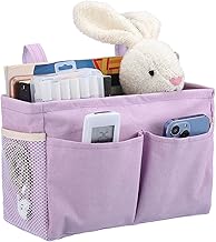 IGNPION Canvas Bedside Hanging Storage Bed Pockets Baskets-Adjustable Hanging Tape Dormitory Bed Organiser Caddy Mulit-purpose Hanging Storage Bag for Home Office School Dorm Hospital, Purple