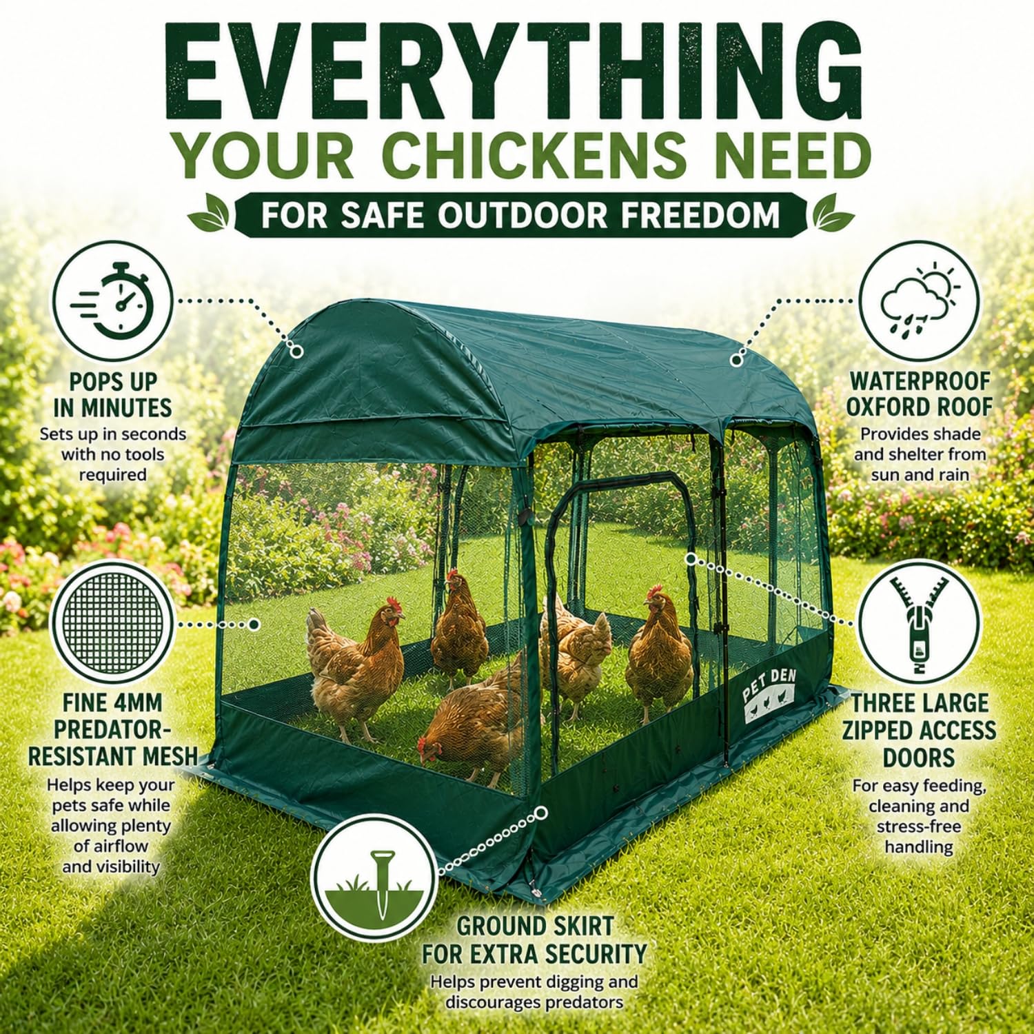 GardenSkill Poulailler Cage a Lapin Exterieur 200x100cm | Tunnel Maison pour Cochon d'Inde Poule | Enclos de Jardin pour Petits Animaux de Compagnie | Abri avec Filet de Protection | 3 Portes Zippées
