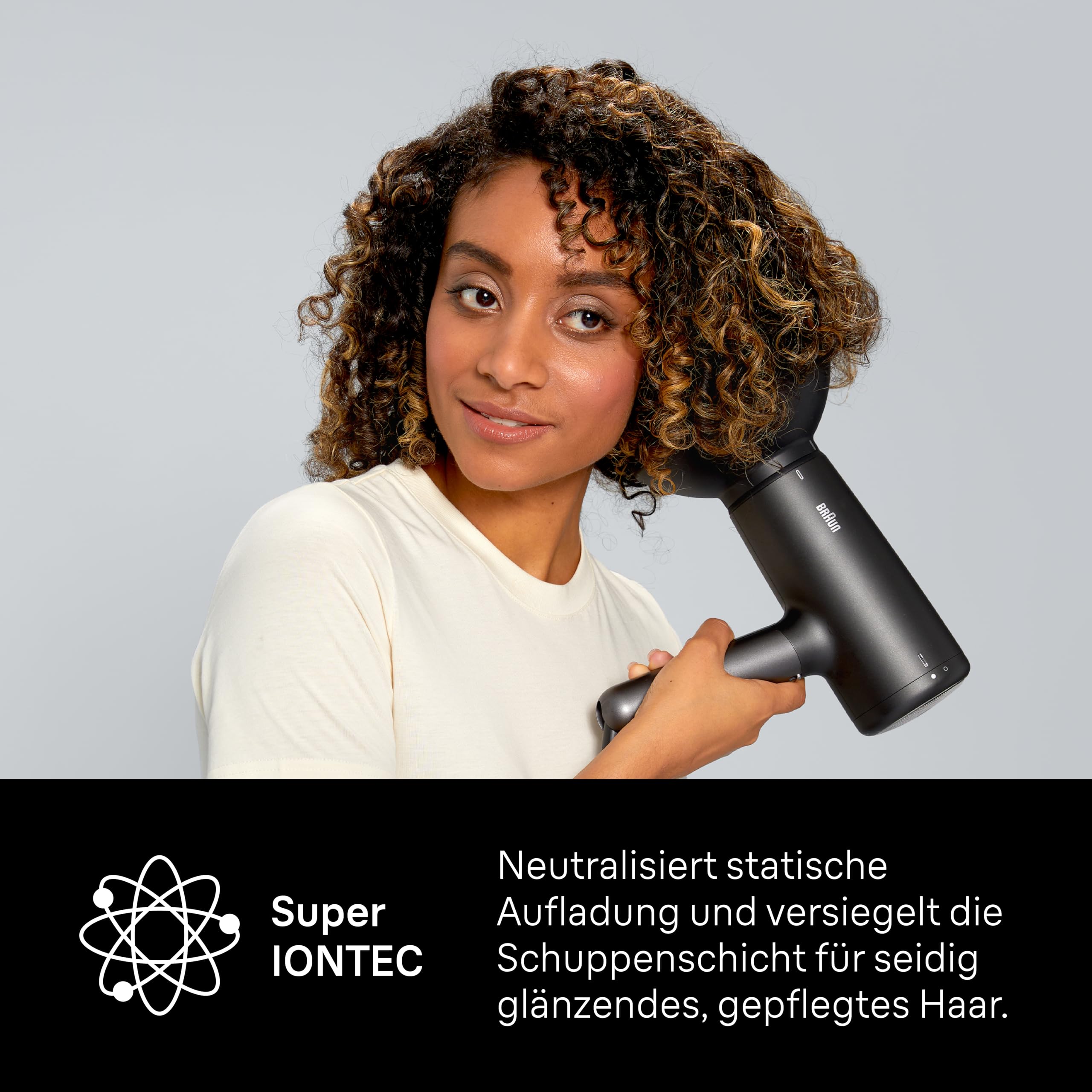 Braun Haartrockner HD4.2 – Leichter Hochleistungs-Föhn mit Diffusor und Stylingdüse für alle Haartypen, Super IONTEC Technologie, 2100W, 3 Temperaturen und 3 Geschwindigkeiten, Schwarz-Grau, BRHD425E