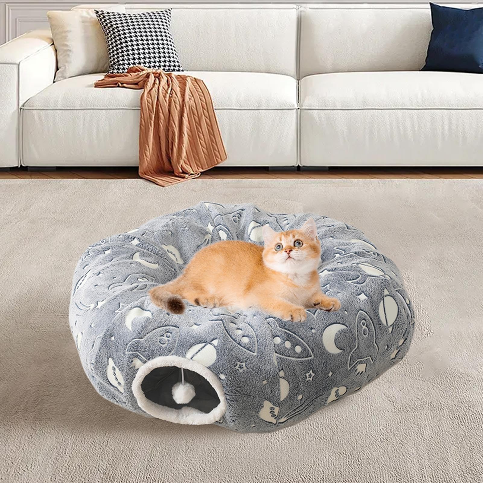 Tunnel Ciambella per Gatti Cuccia Tunnel A Ciambella Per Gatti | Cuscino Morbido Pieghevole per Animali Piccoli Grandi per Appartamento Dormitorio Balcone Casa Sala da Soggiorno