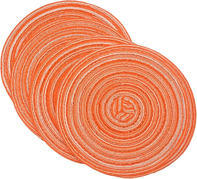 SCF2017 Set of 4 Round Woven Cotton Yarn Placemats 18cm Small Table Mats Coasters(Orange)