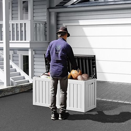 Miniatura 7 de KFY Caja de cubierta de 80 galones, caja de almacenamiento de material de resina para exteriores, impermeable y resistente a los rayos UV con