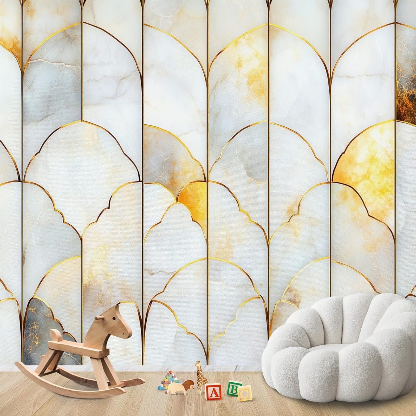hgjdjhnf Photo Wallpaper Golden Lines Geometric Marble Look Non-Woven Modern Living Room Bedroom Children's Room Wall Decoration Motif Wallpaper,400cmx280cm Stickers - Frameless Painting - Poster