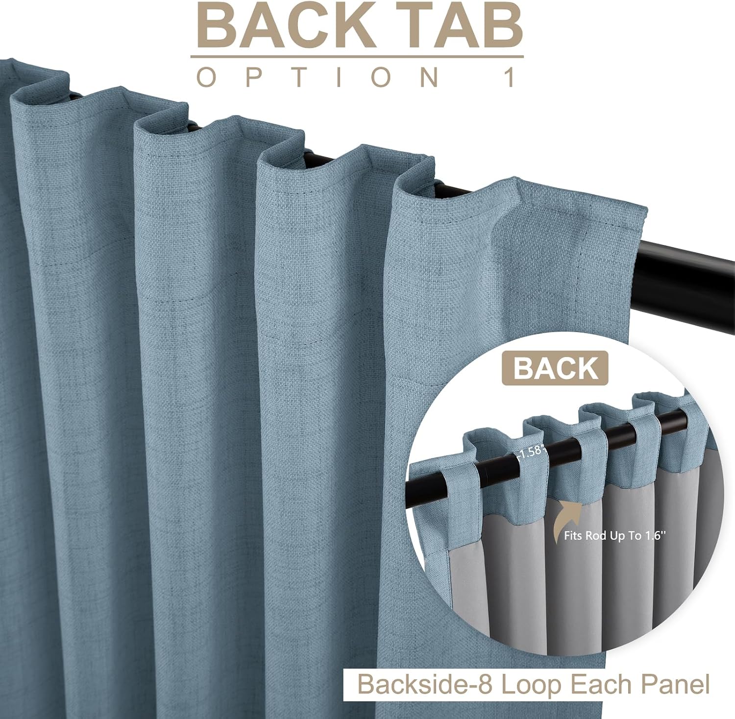 Linen Textured Total  Curtains for Bedroom 72 Inches Long, Blue thumbnail