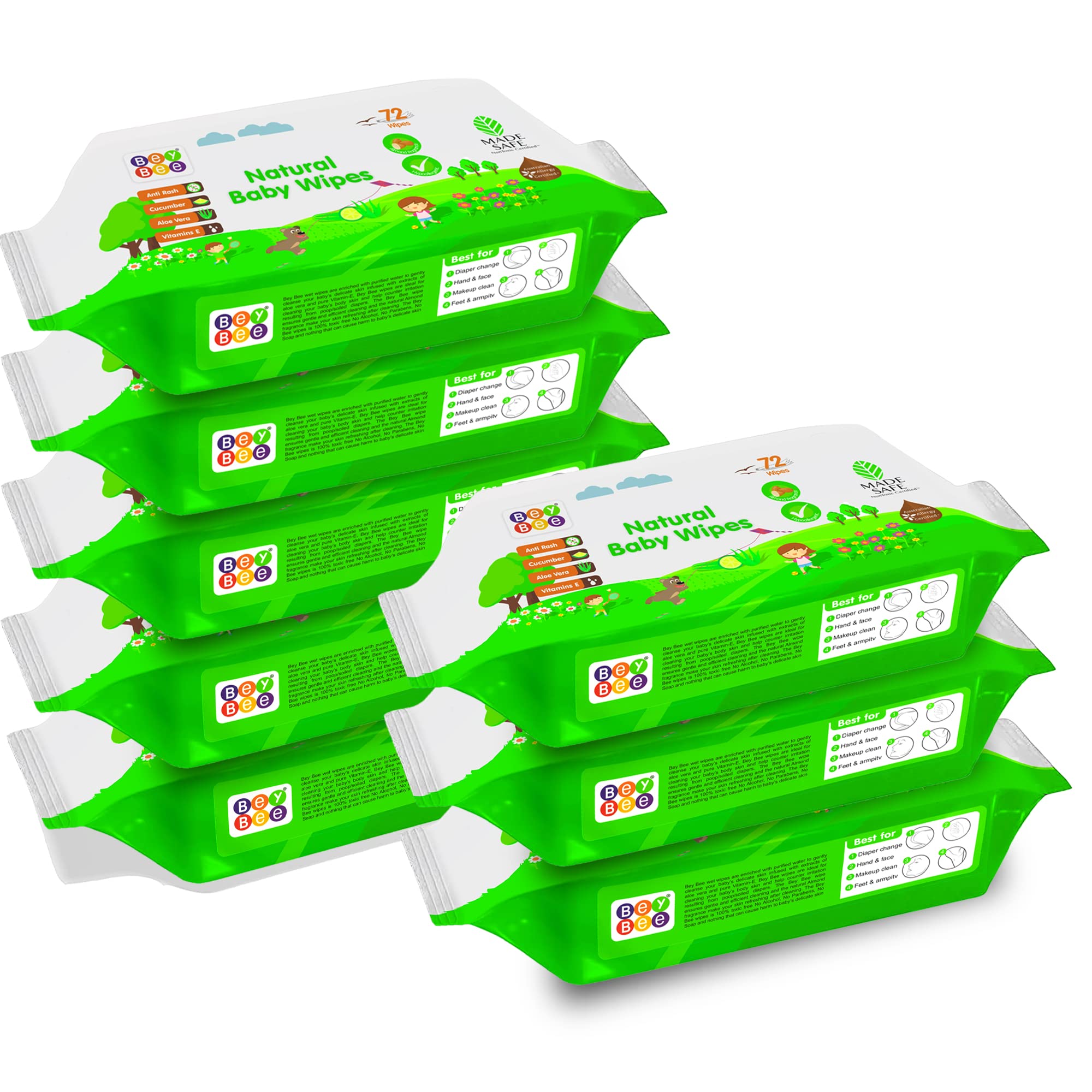 BeyBee Cucumber and Aloe Vera Baby Wet Wipes Combo Offer (72 Wipes) (Pack of 8)