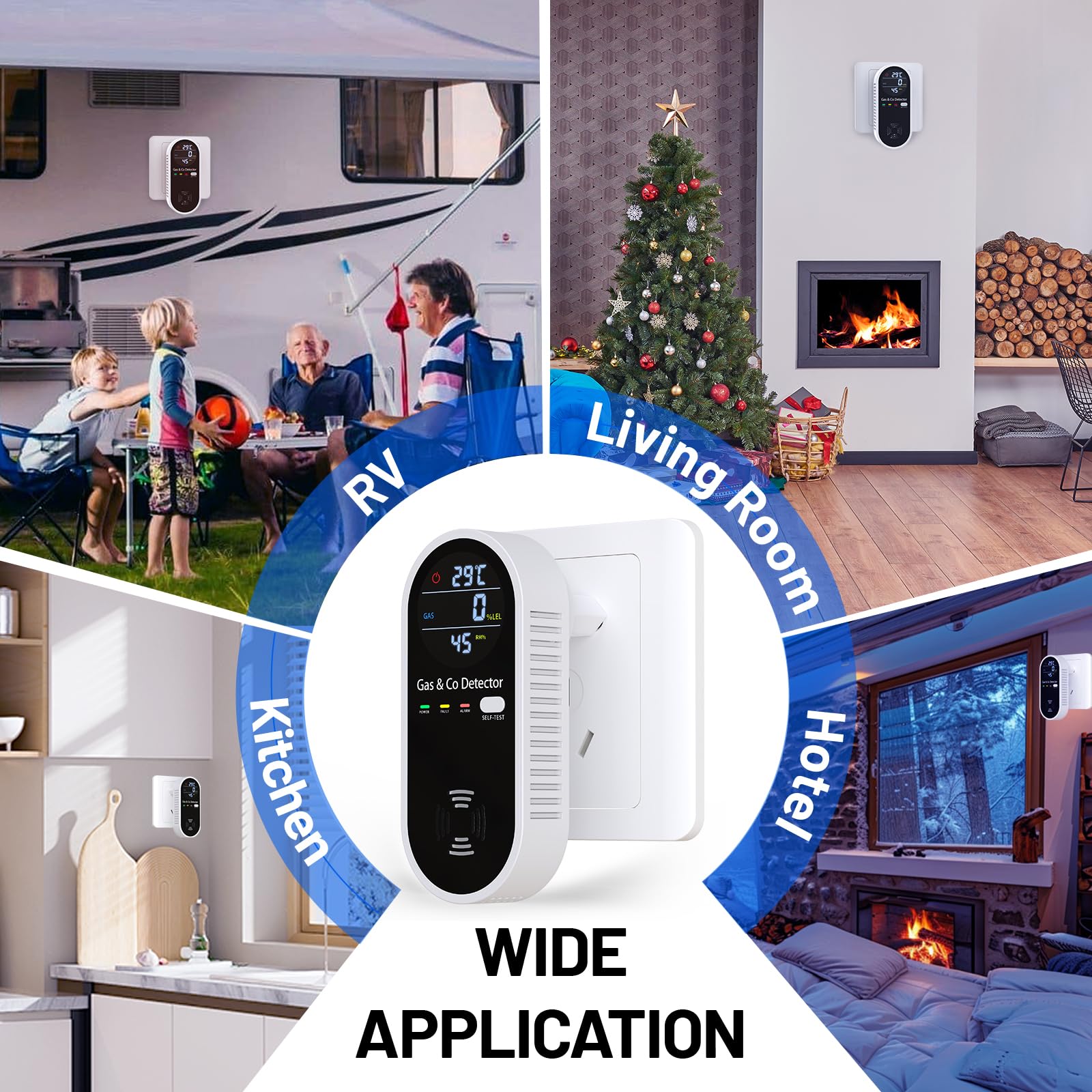 Detector Monóxido de Carbono y Gas 4 en 1 con Alarma acústica y Visual, Mide CO, Temperatura, Humedad y Gases, con función de autotest, Ideal para salón, Dormitorio, sótano, Oficina, YOJOCK