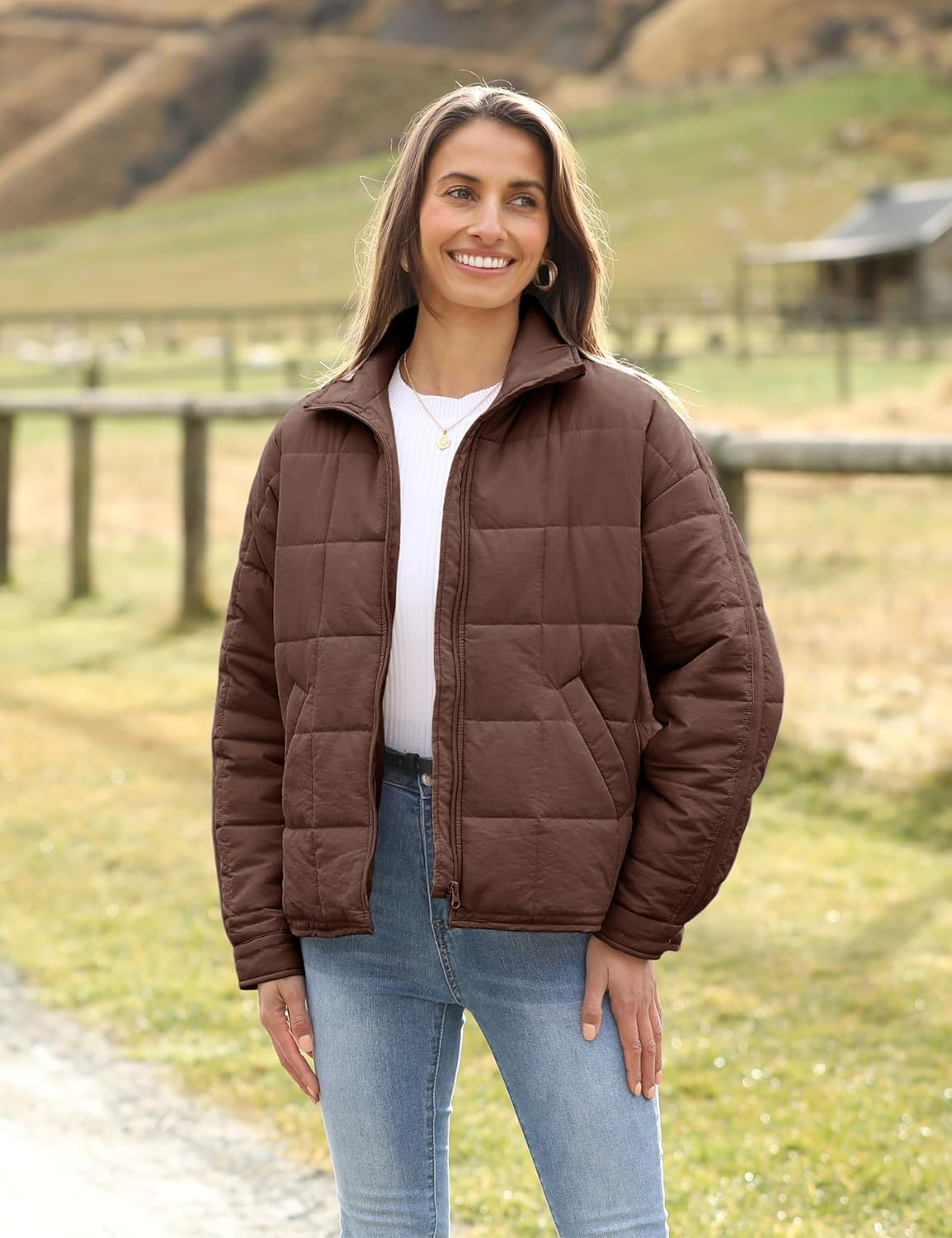 Xiaoxuemeng Womens Quilted Puffer Jacket Zip Up Lightweight Padded Coat Outwear with Pockets - Image 7