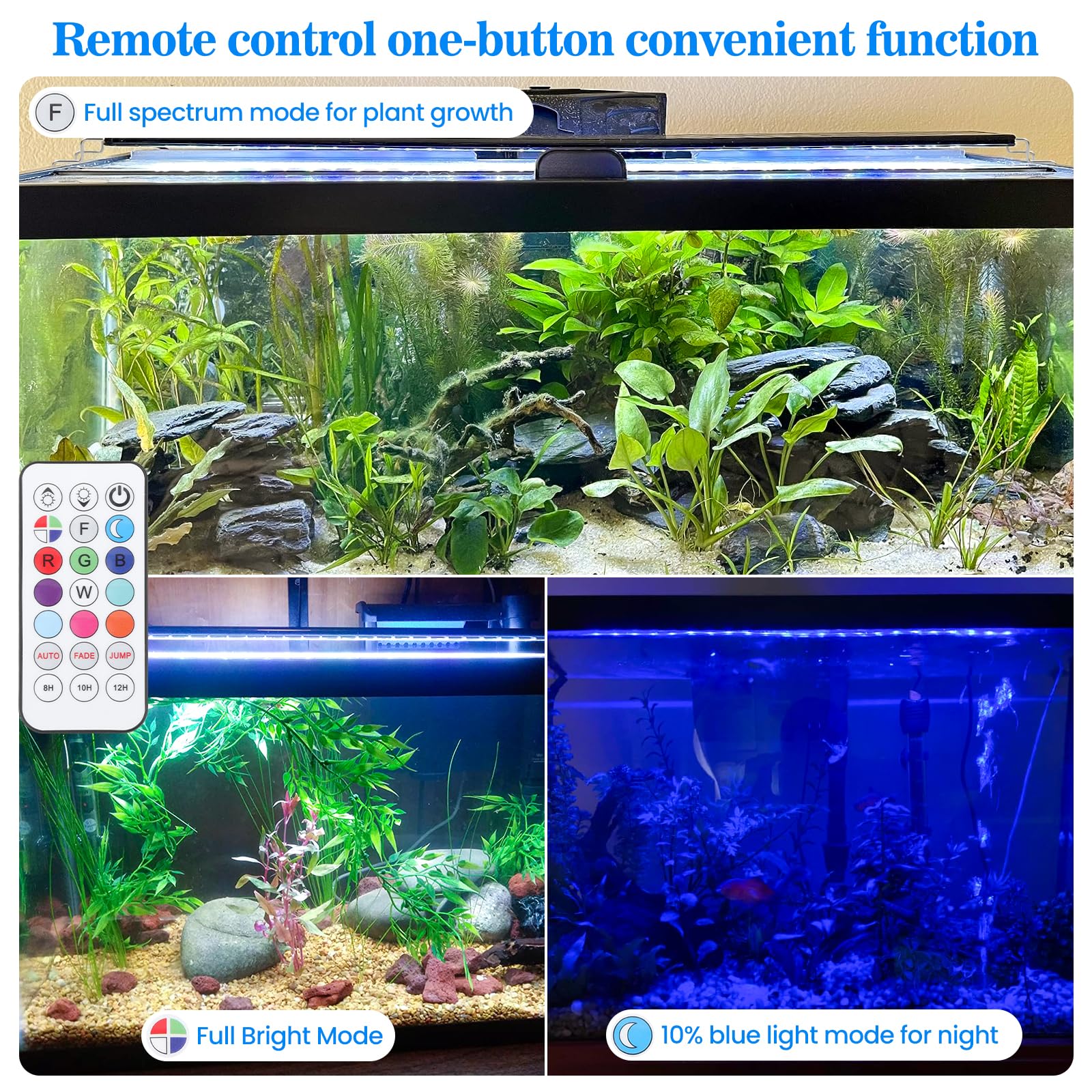 Full Spectrum Aquarium Light: Fish Tank Light with APP & Remote Timer Control for Aquatic Pet Plants Lover - Extendable Fish Tank Lights for 11-17 Inch Freshwater Saltwater Aquarium