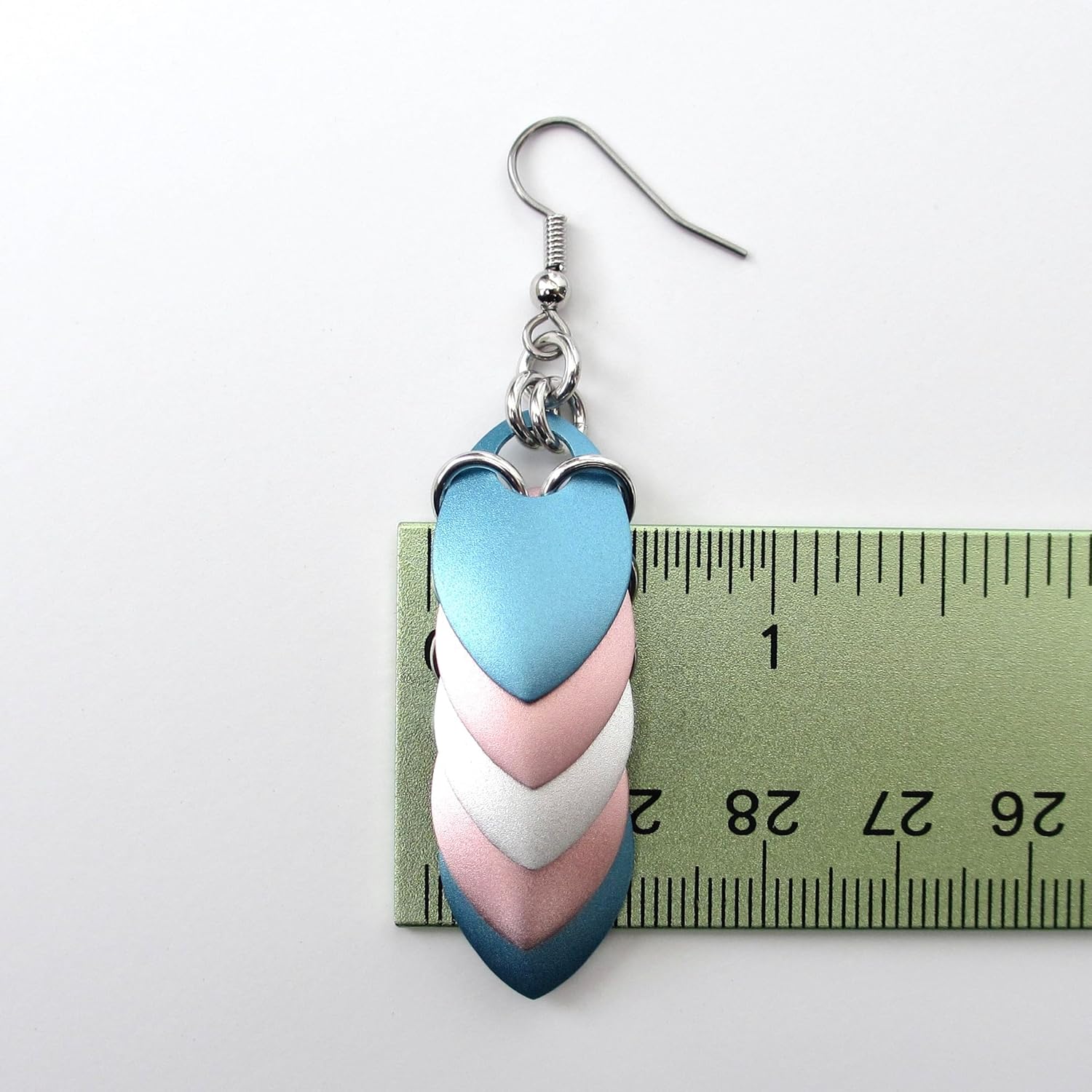 Transgender pride earrings, 5 stripe trans flag, handmade LGBTQ chainmail scales jewelry