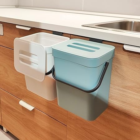StoneSpace Compost Bin Indoor Kitchen Sealed, Mountable Compost Bucket, Hanging Food Waste Bin for Kitchen,1.3 Gallon/ 5L Blue
