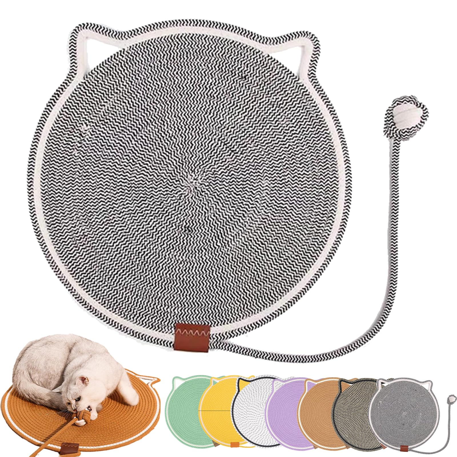 Clawloom Dual Scratching Pad, Dual Scratching Pad for Cats, Cat Scratcher Mat Natural Cotton Rope, 17'' Round Cat Scratching Mat for Couch, Carpet,