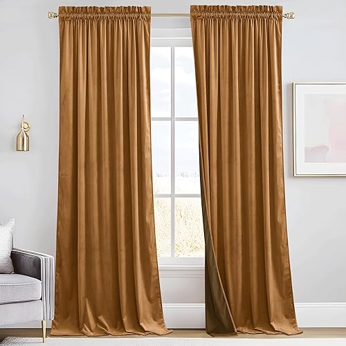 Miniatura 158 de RYB HOME Cortinas de terciopelo súper lujosas con diseño de bolsillo para barra, cortinas de privacidad con aislamiento térmico para oscurecer