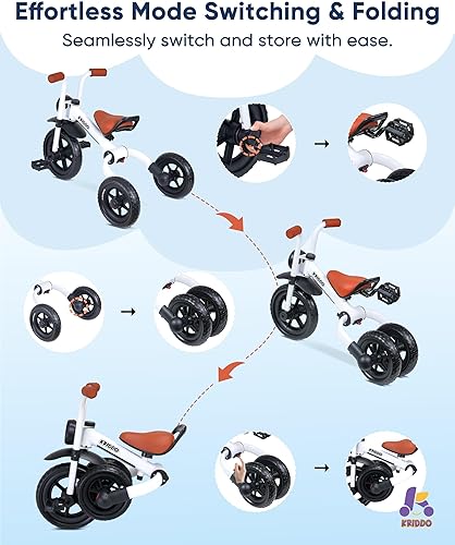 Miniatura 5 de KRIDDO Bicicleta de equilibrio 2 en 1 para niños y triciclo para niños de 2 a 5 años, bicicleta de equilibrio para niños pequeños con pedales