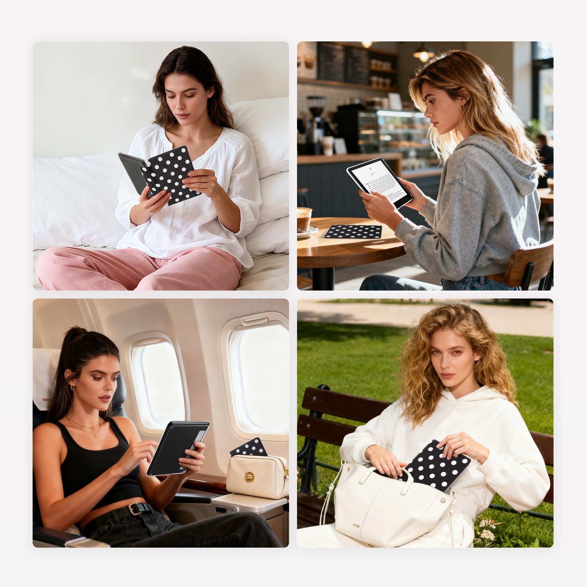 SESENSE Funda magnética desmontable para Kindle Paperwhite de 12ª generación 2024 y Kindle Colorsoft Signature Edition, funda delgada de poliuretano con encendido y apagado automático, lunares blancos