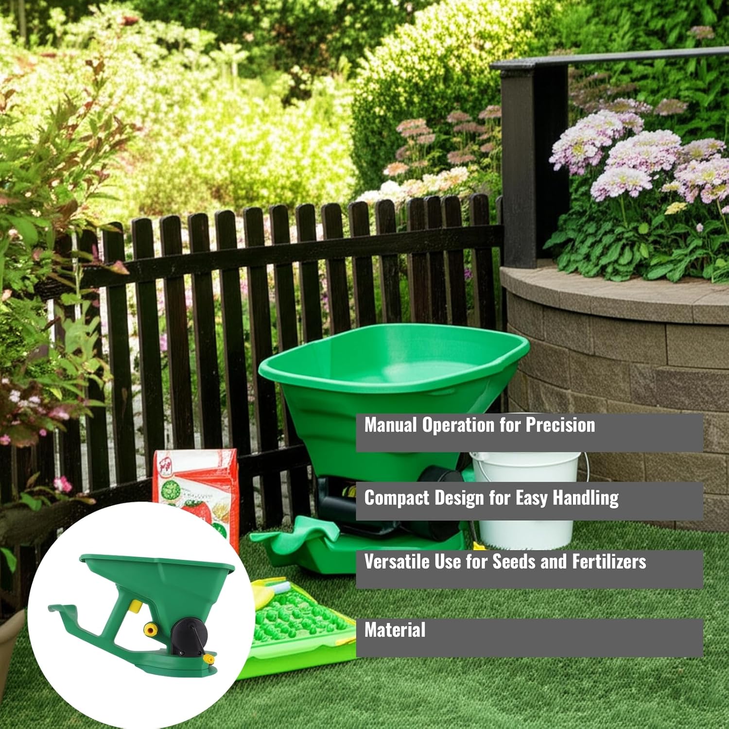 Hand Crank Seed Spreader Manual Lawn Seed Spreader Small Garden Fertilizer Spreader Compact Seed Planter for Grass Hand Operated Seed Sower for Fertilizing and Sowing