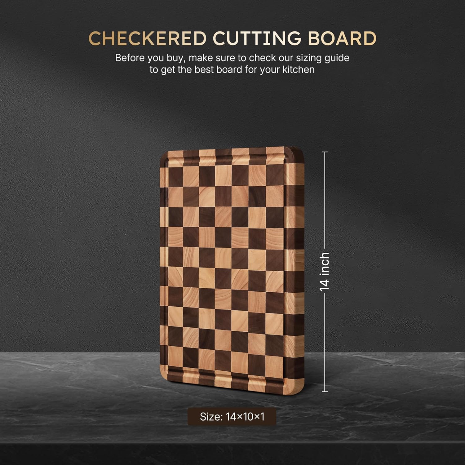 Cutting Boards for Kitchen Checkered Cutting Board 14in Acacia Wood Charcuterie Board Serving Heavy Duty Non Toxic Slip Over Sink Butcher Block Wood Meat Best Kitchen Essential Gift