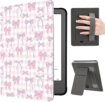 Pink Bows Case for 7" Kindle Paperwhite 12th Gen-2024, Slim Foldable Stand PU Shell Cover Case with Auto-Wake/Sleep & Hand Strap for Kindle Paperwhite 2024