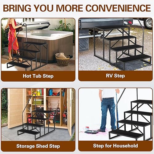 Miniatura 6 de Escaleras de bañera de hidromasaje con pasamanos, escalera de piscina de 2 escalones sobre el suelo, escaleras antideslizantes para caravana,