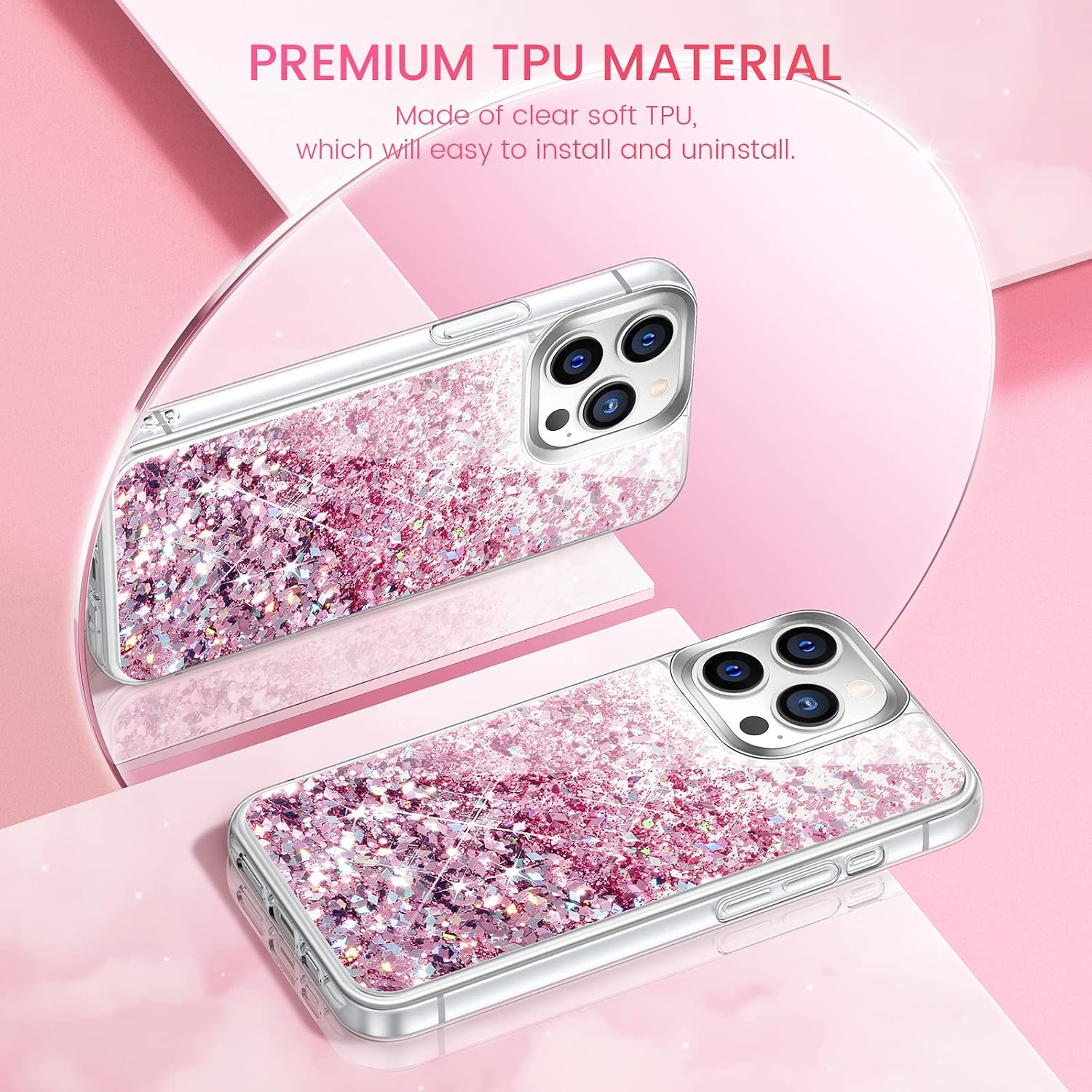 Caka Case Compatible for iPhone 13 Pro Glitter Phone Case Girly Women Bling Sparkle Luxury Flowing Floating Quicksand Waterfall Clear Soft TPU Case Cover for iPhone 13 Pro (6.1 inches) (Rose Gold)