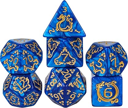 cusdie 7Pcs/Set Dragon Pattern DND Dice Set D&D Polyhedral Dice for Dungeons and Dragons Role Playing Dice Games RPGsDragon Pattern-Blue