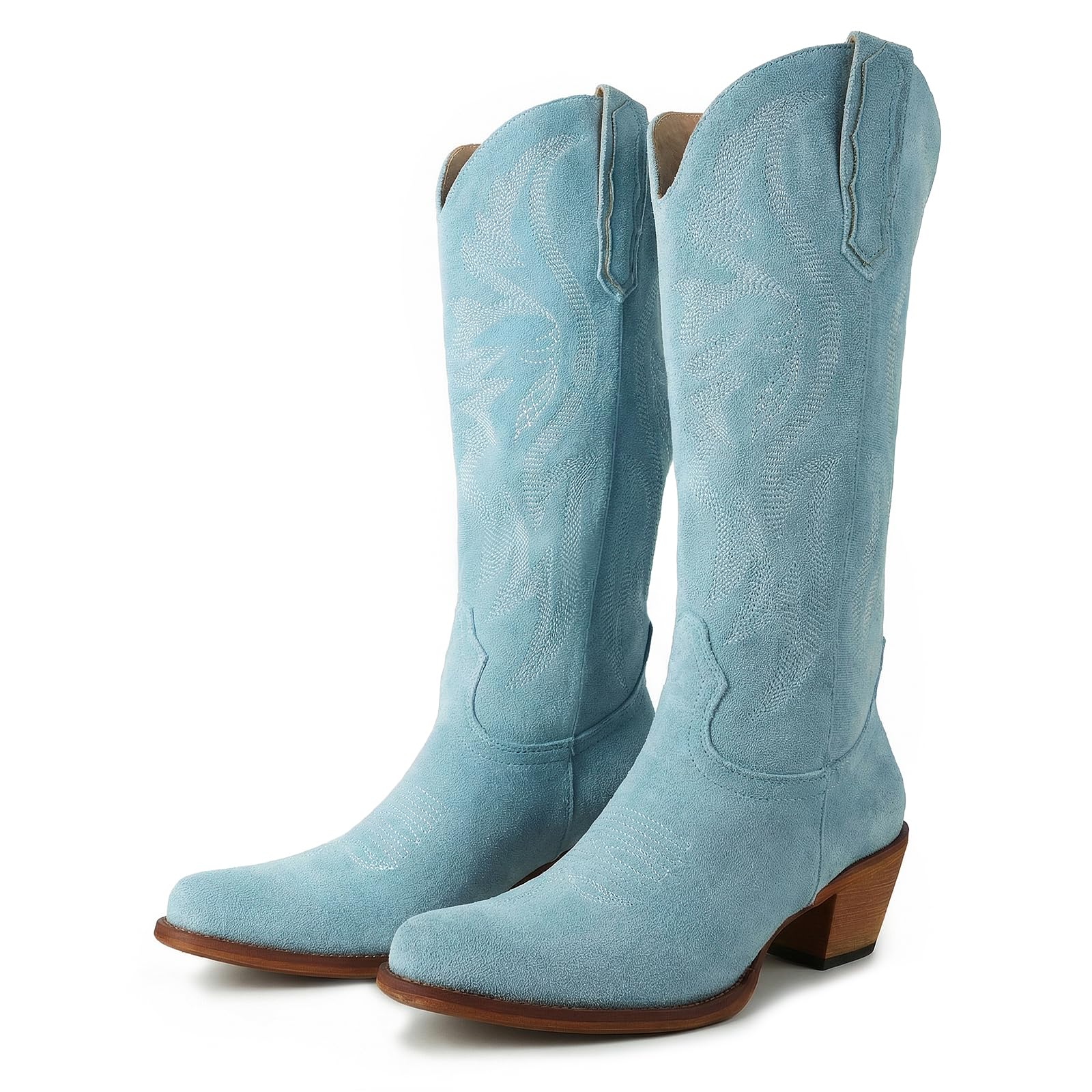 Women Mid Calf Cowboy Boots Western Ponited Toe Embroidered Chunky Heel Cowgirl Boots