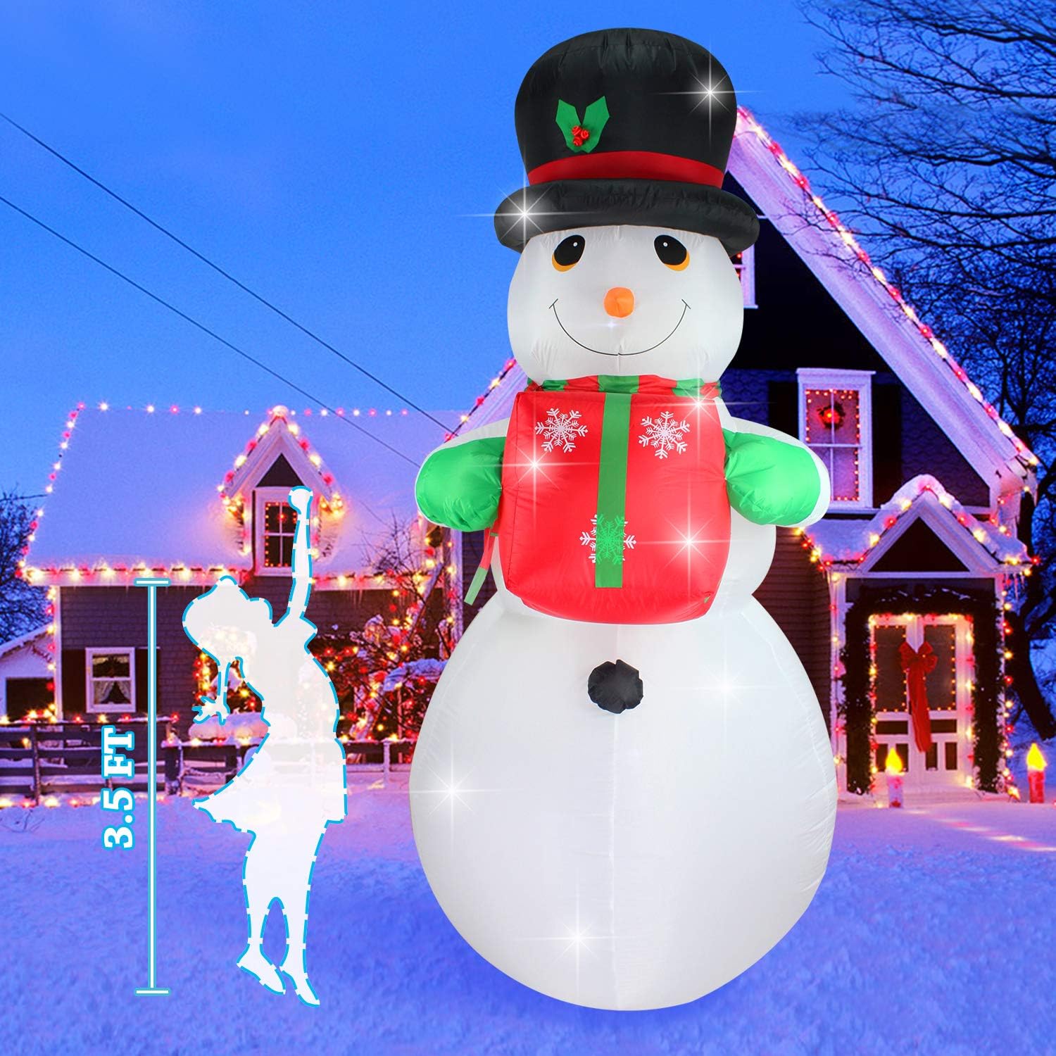 Fanshunlite Christmas Inflatable 8 FT Snowman with Hat Lighted Blow-Up Yard Party Decoration for Xmas Inflatable Outdoor Indoor Home Garden Family Prop Yard