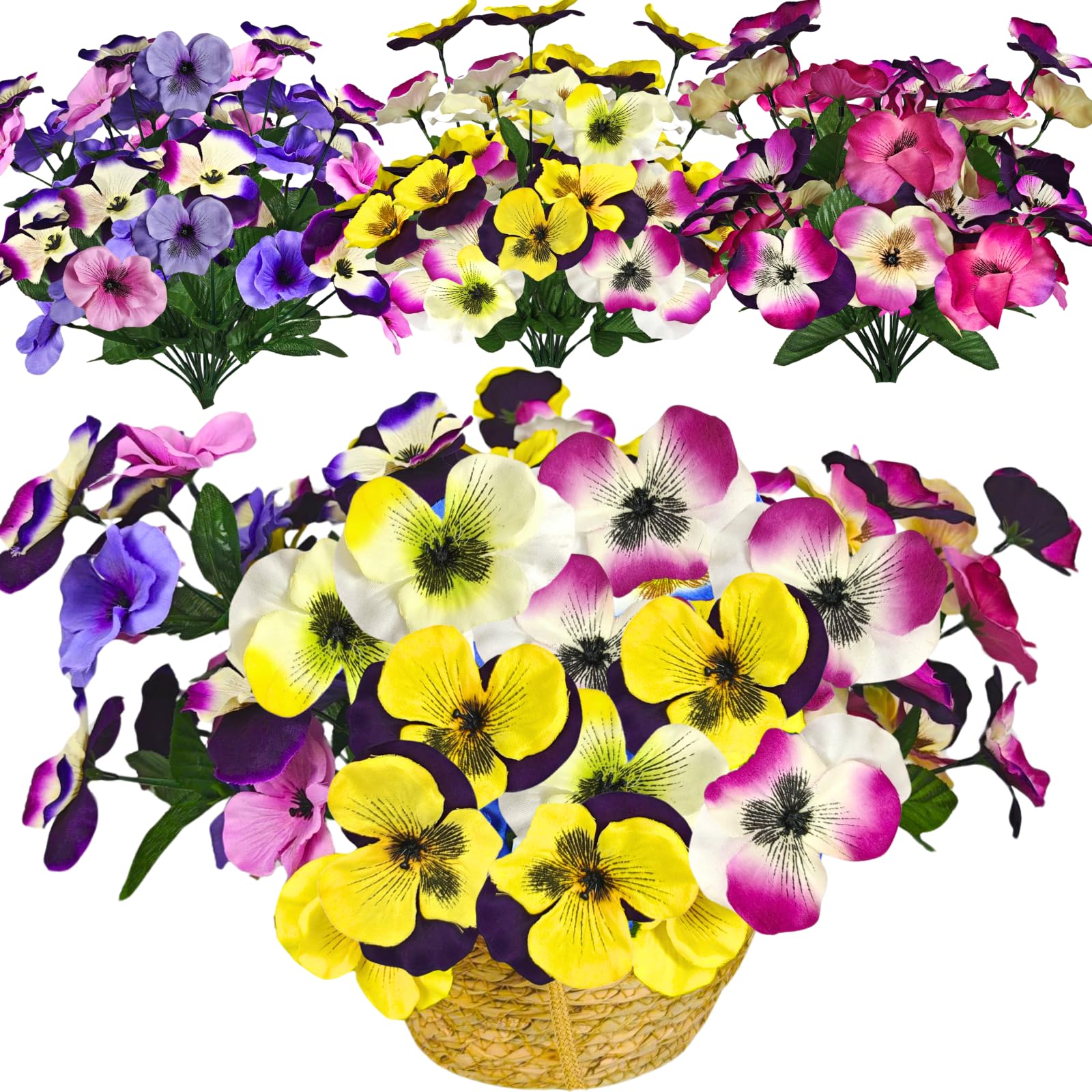 ASTRYAS Künstliche Blumen für den Außenbereich, künstliche Stiefmütterchen, kleine Wildblume, Seiden-Stiefmütterchen, Blumen für Frühlingsdekoration, Pflanzgefäße, Zuhause, Garten, Beete im Freien (6,