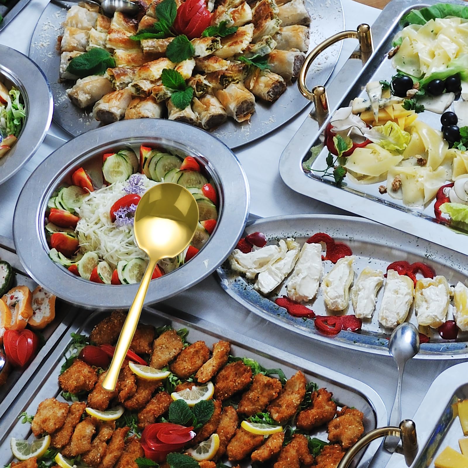 Teyyvn Set of 8 Stainless Steel Buffet Serving Spoon, Large Serving Spoon, Gold - Image 4