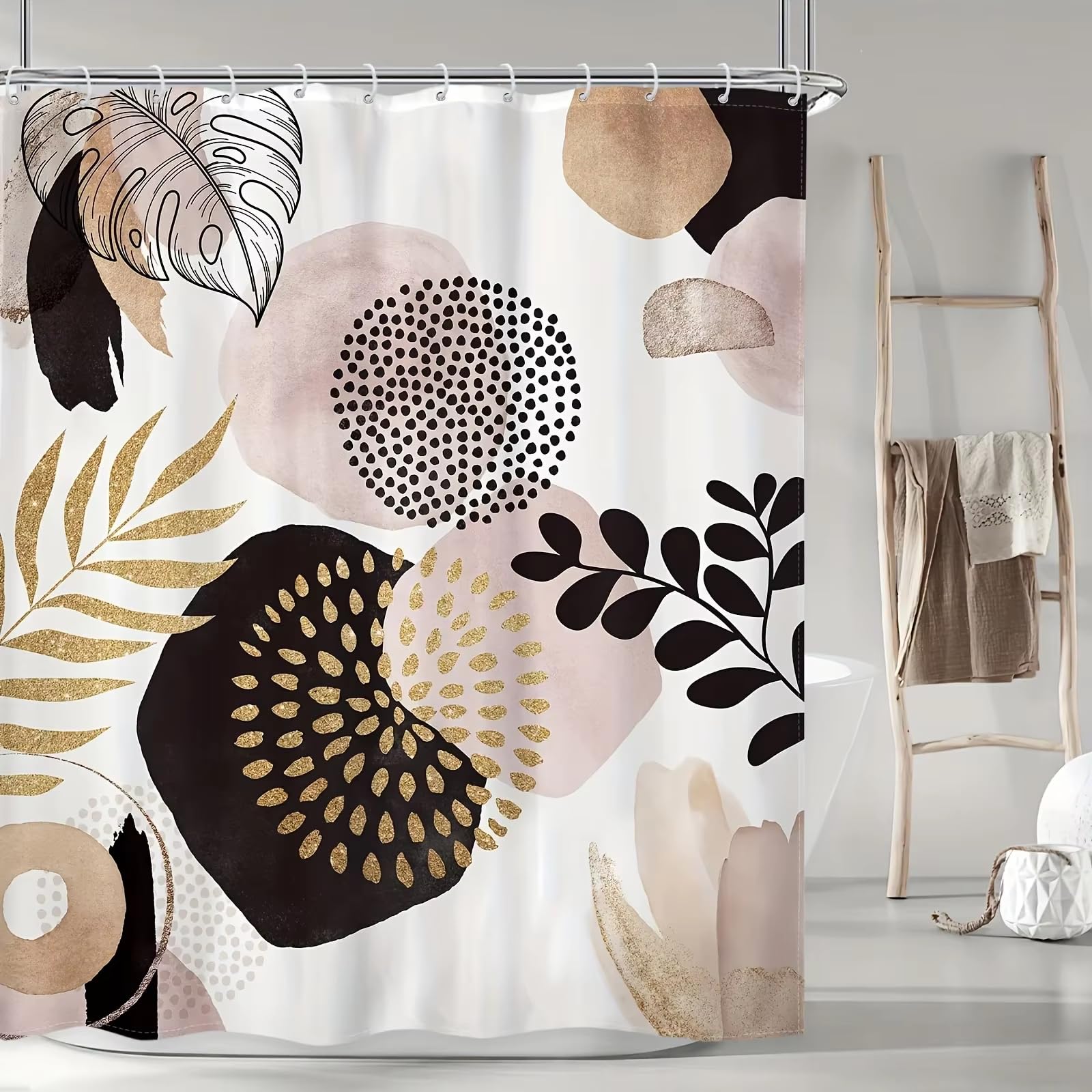 Rideau de douche bohème noir rose doré 140x210 cm avec crochets
