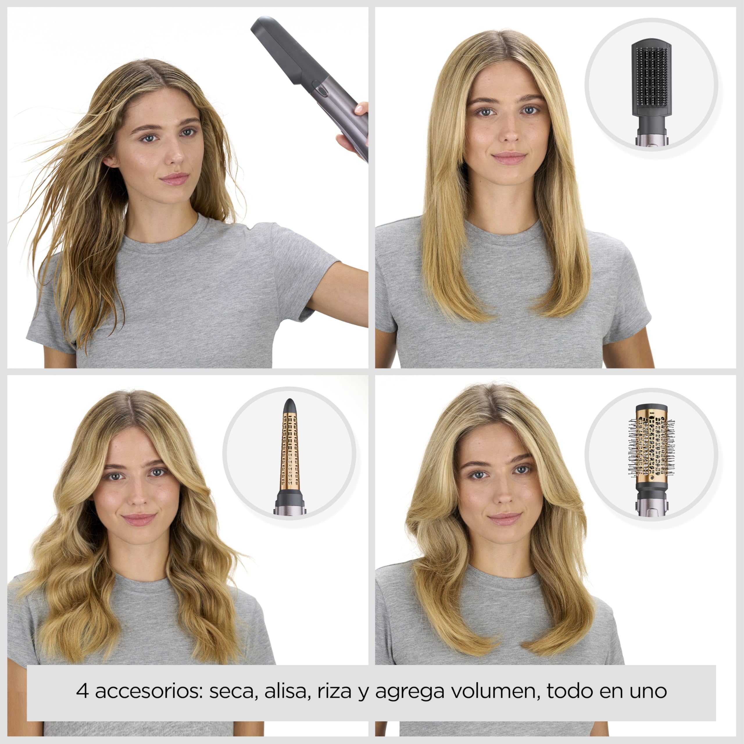 BaByliss Cepillo de Aire Style 1000 - Cepillo secador de pelo, Todo en Uno, Voluminizador y Rizador, Sistema iónico avanzado, Antiencrespamiento, 1000 W, 4 accesorios, Cobre/Gris, AS136E