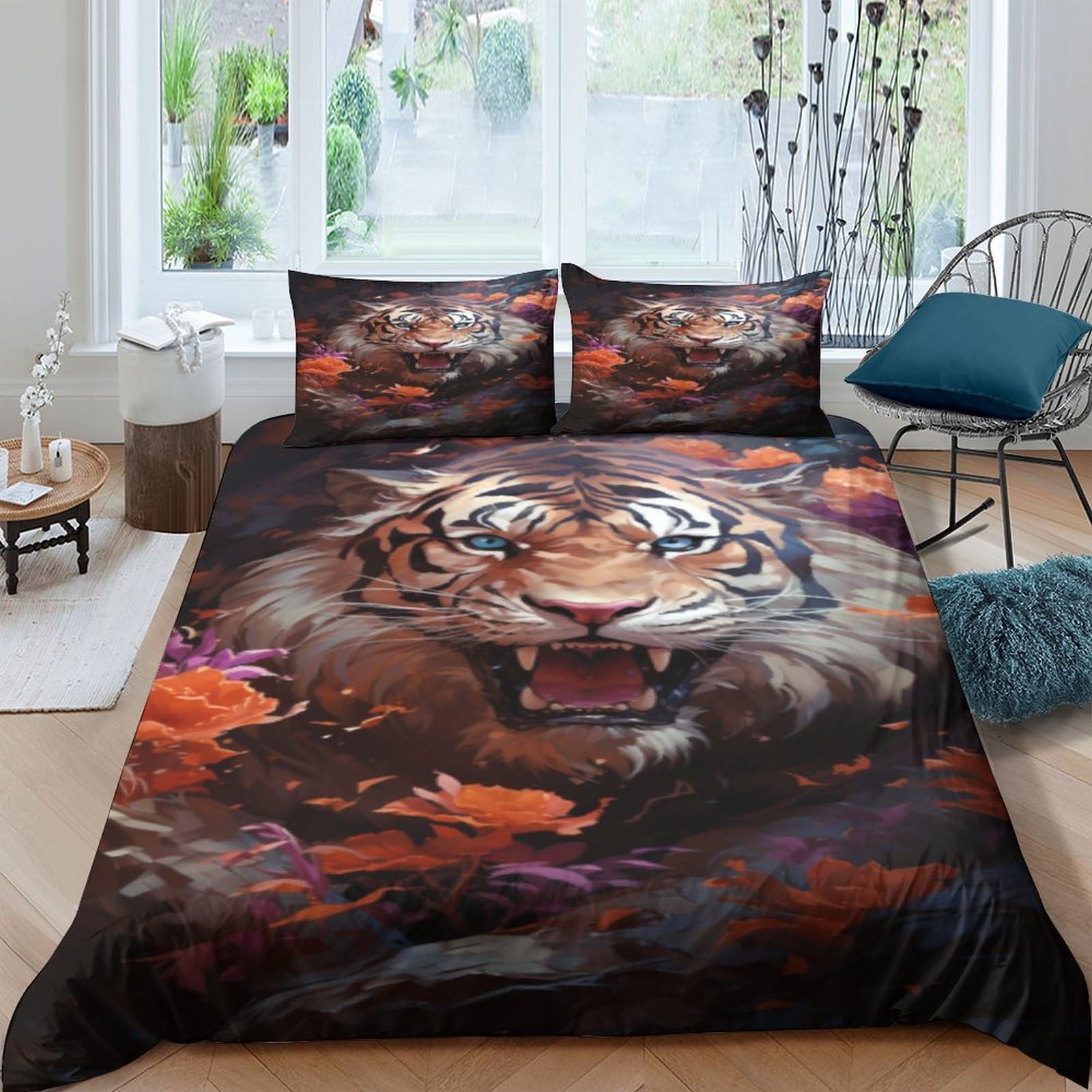 Housse de couette tigre 220x240 literie microfibre imprimé animal 3D